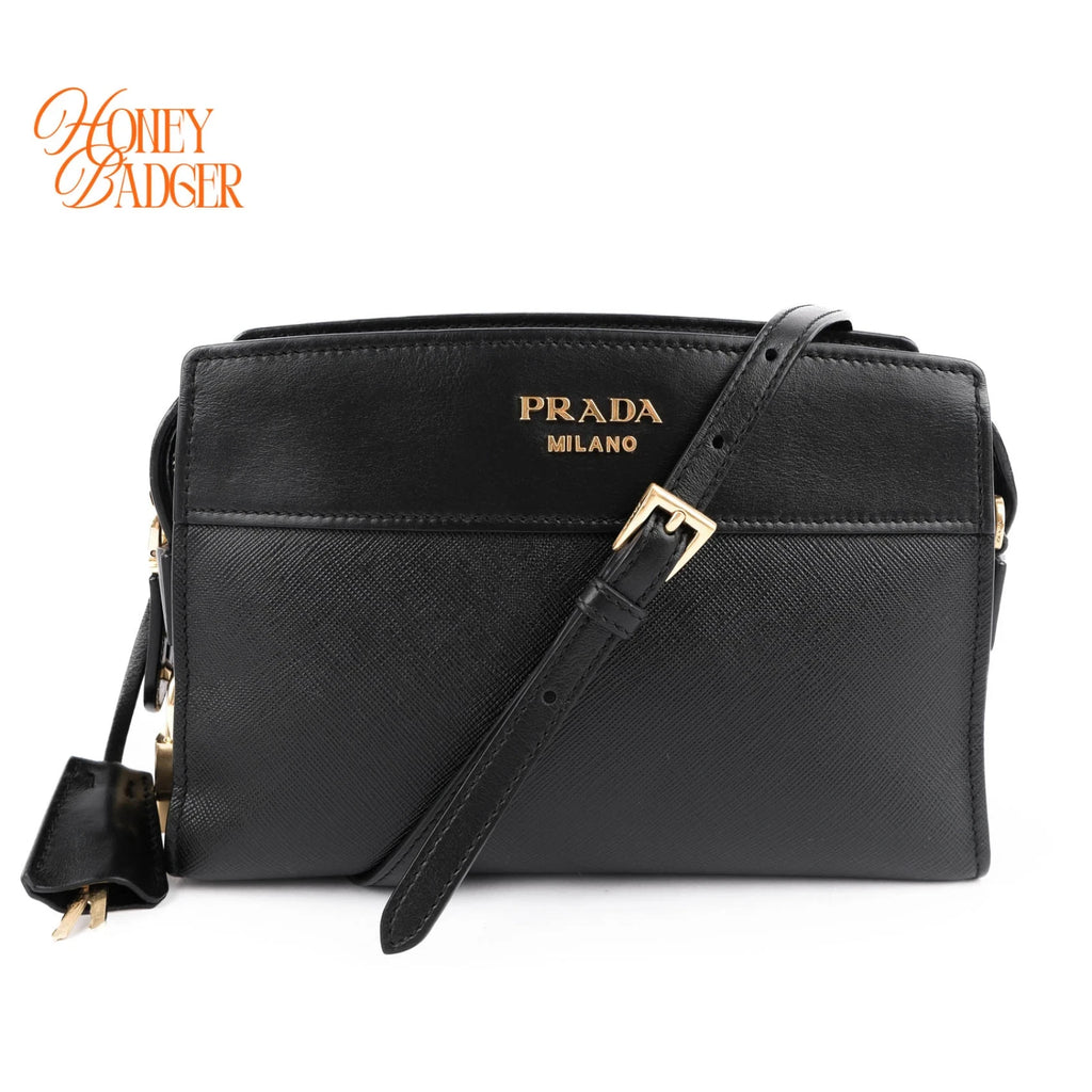 Prada Saffiano Camera Bag in black leather, Grade A condition.