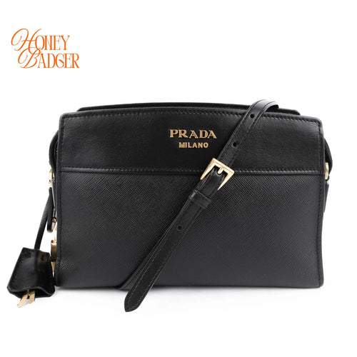 Prada Saffiano Camera Bag in black leather, Grade A condition.
