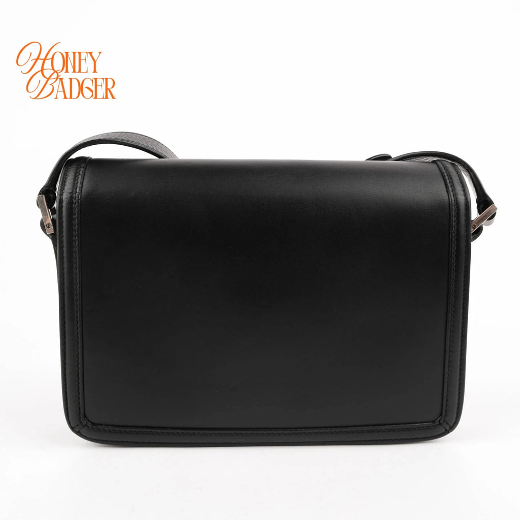 Saint Laurent Solferino Medium Brushed Leather Black Silver Hardware Rank A