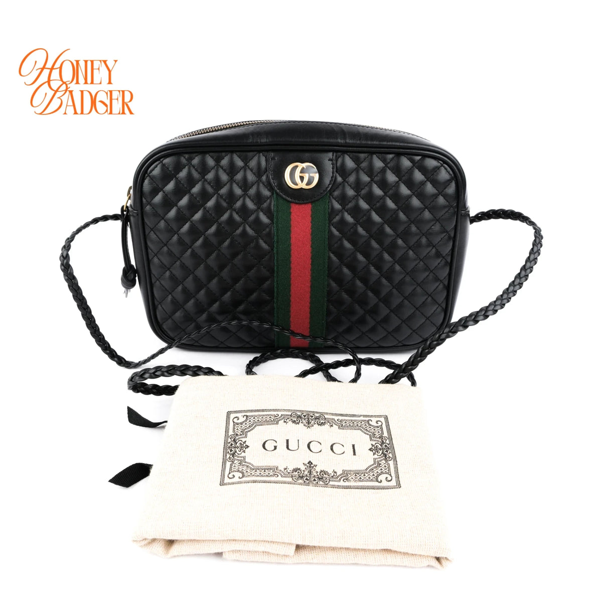 Gucci Quilted Leather Small Web Black Crossbody Shoulder Bag Rank A