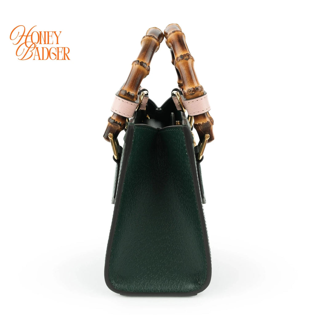 Gucci Diana Mini Tote Bag Green Leather 2WAY Shoulder Bag 702732