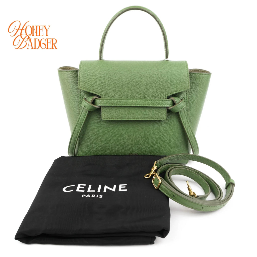 Celine Nano Belt Bag Grained Calfskin Green Gold Hardware Rank A
