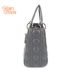 Dior Lady Dior Medium Grey Cannage Leather 2-Way Bag Rank AB