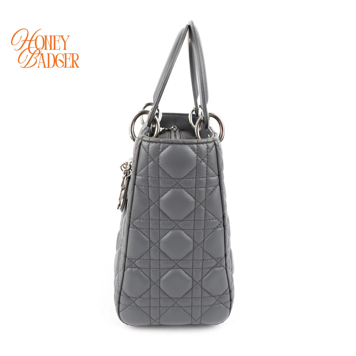 Dior Lady Dior Medium Grey Cannage Leather 2-Way Bag Rank AB