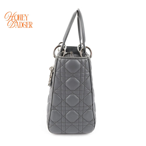 Dior Lady Dior Medium Grey Cannage Leather 2-Way Bag Rank AB