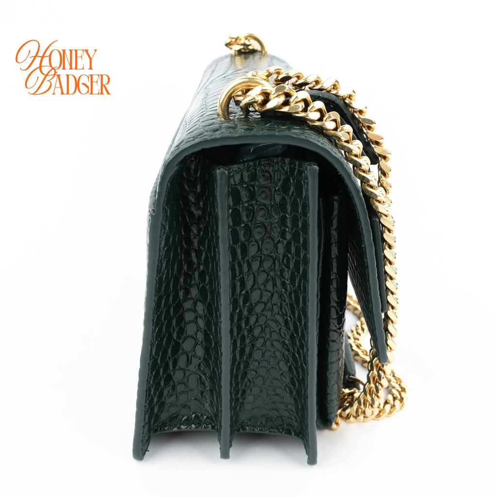 Saint Laurent Sunset Medium Croc-Embossed Leather Green Gold Hardware Rank A