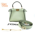 Fendi Peekaboo Mini Leather Light Green Gold Hardware Rank A