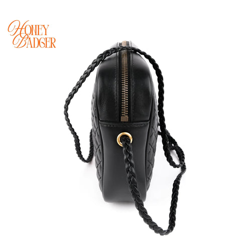Gucci Quilted Leather Small Web Black Crossbody Shoulder Bag Rank A