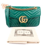 Gucci GG Marmont Small Matelassé Leather Green Antique Gold Hardware Rank A