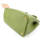 Prada Double Medium Saffiano Leather Green Gold Hardware Rank A