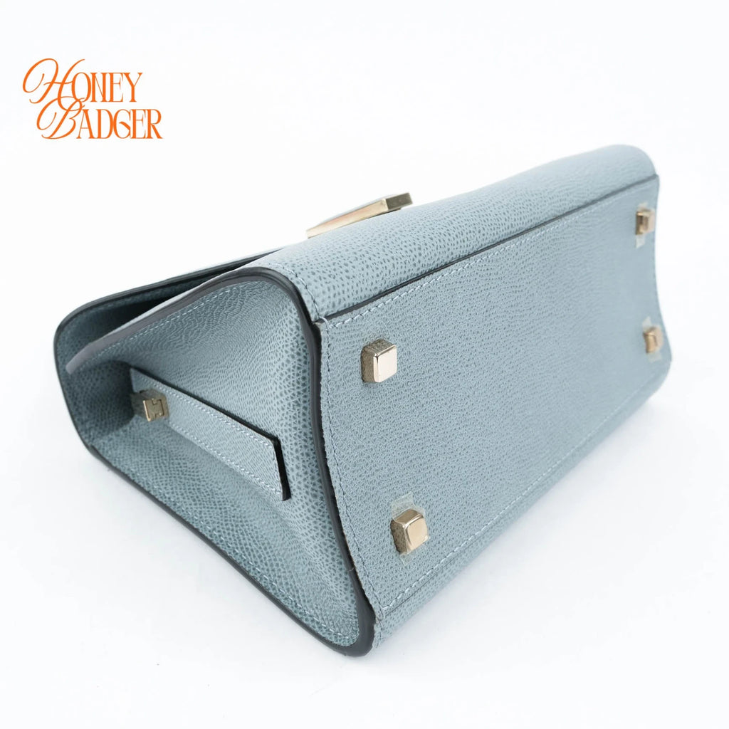 Valextra Iside Mini Grained Calfskin Blue Grey Light Gold Hardware Rank A