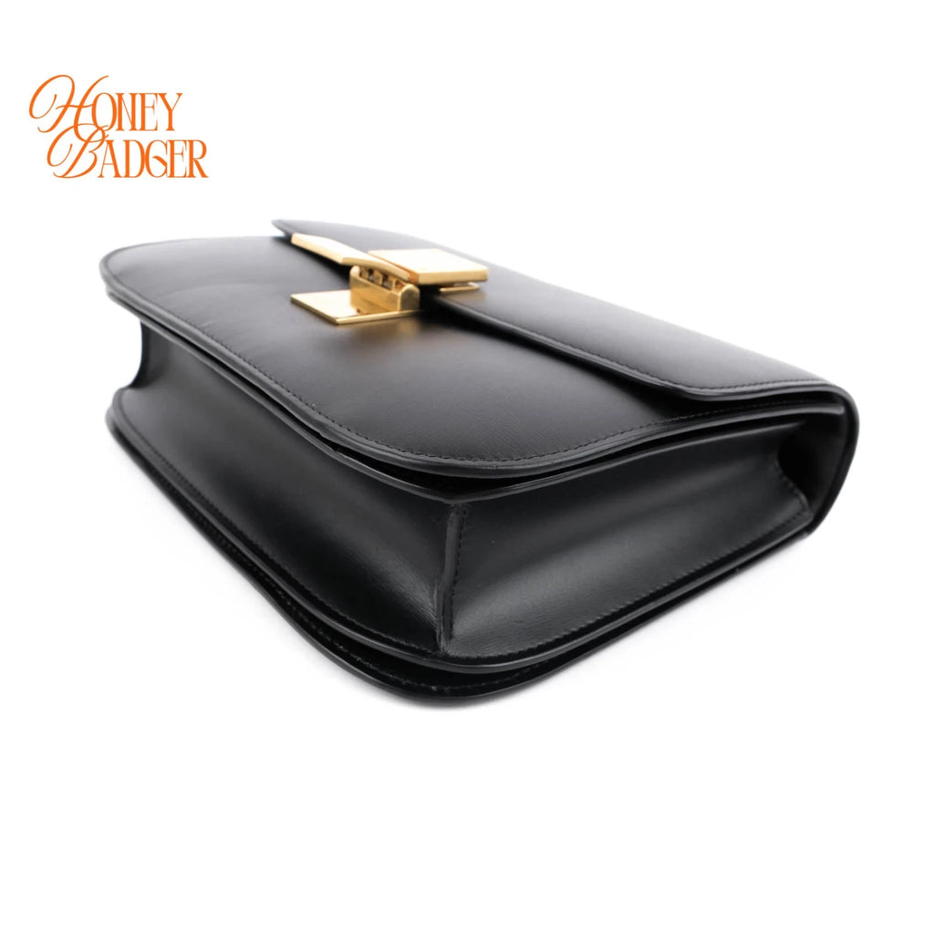 Celine Classic Box Medium Leather Black Gold Hardware Rank A