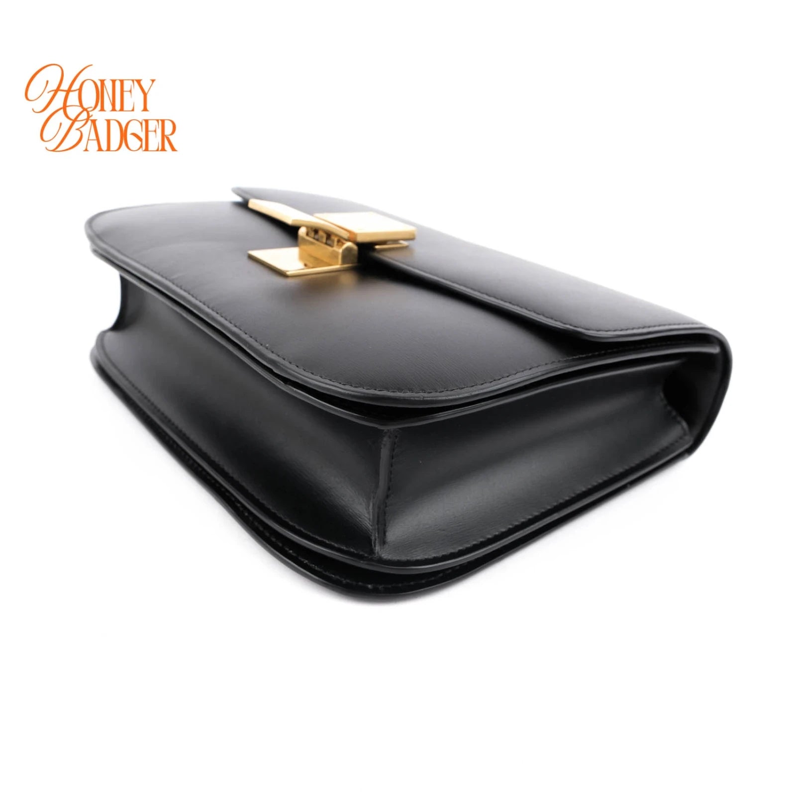 Celine Classic Box Medium Leather Black Gold Hardware Rank A