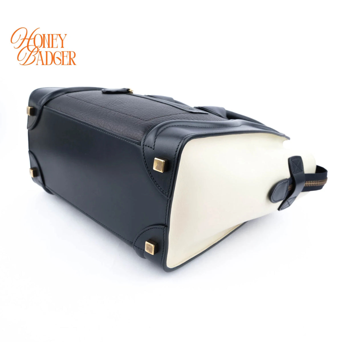 Celine Micro Luggage Shopper Tri-Color Navy Black Cream Beige Gold Hardware Rank AB