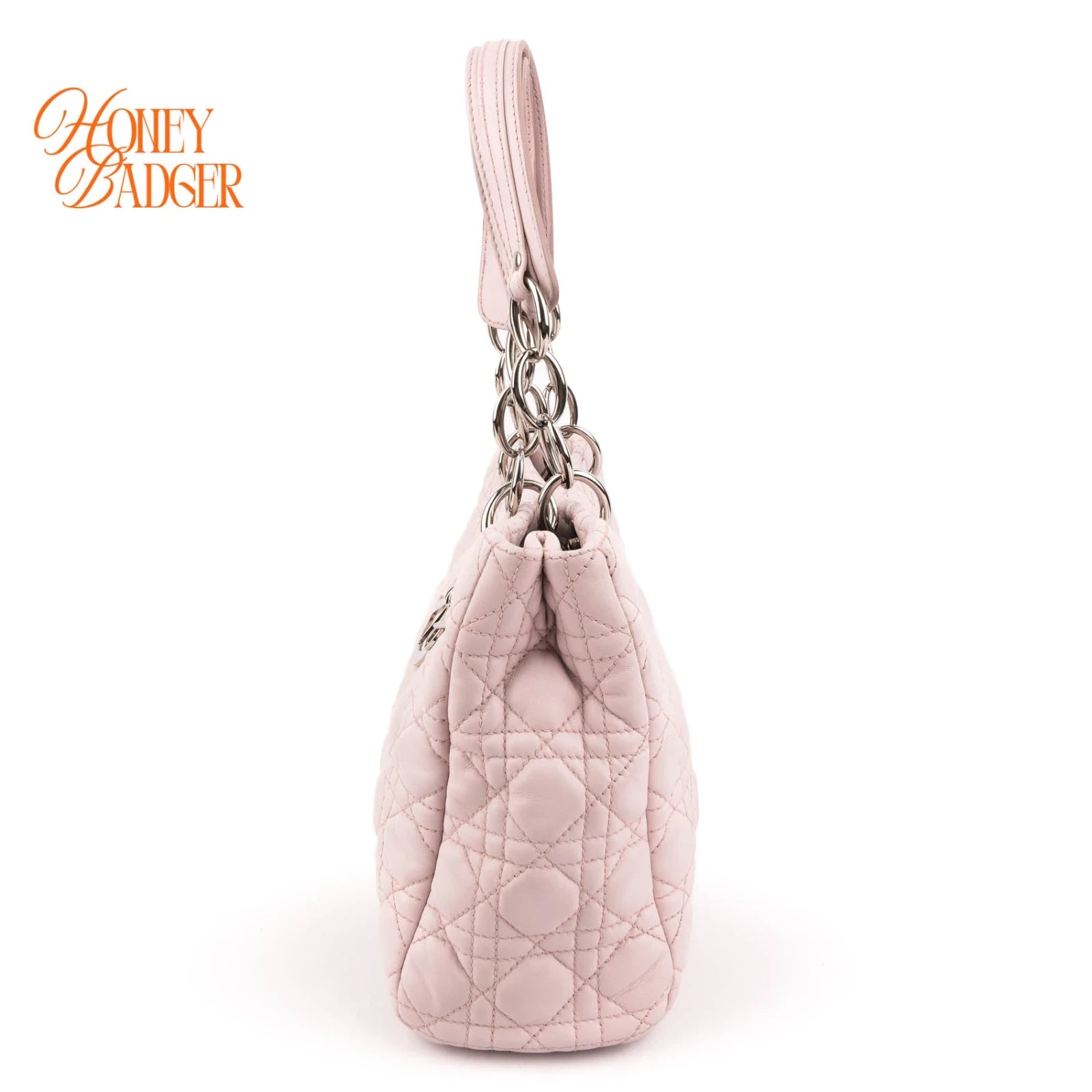 Dior Soft Small Shopping Tote Cannage Lambskin Light Pink Silver Hardware Rank AB