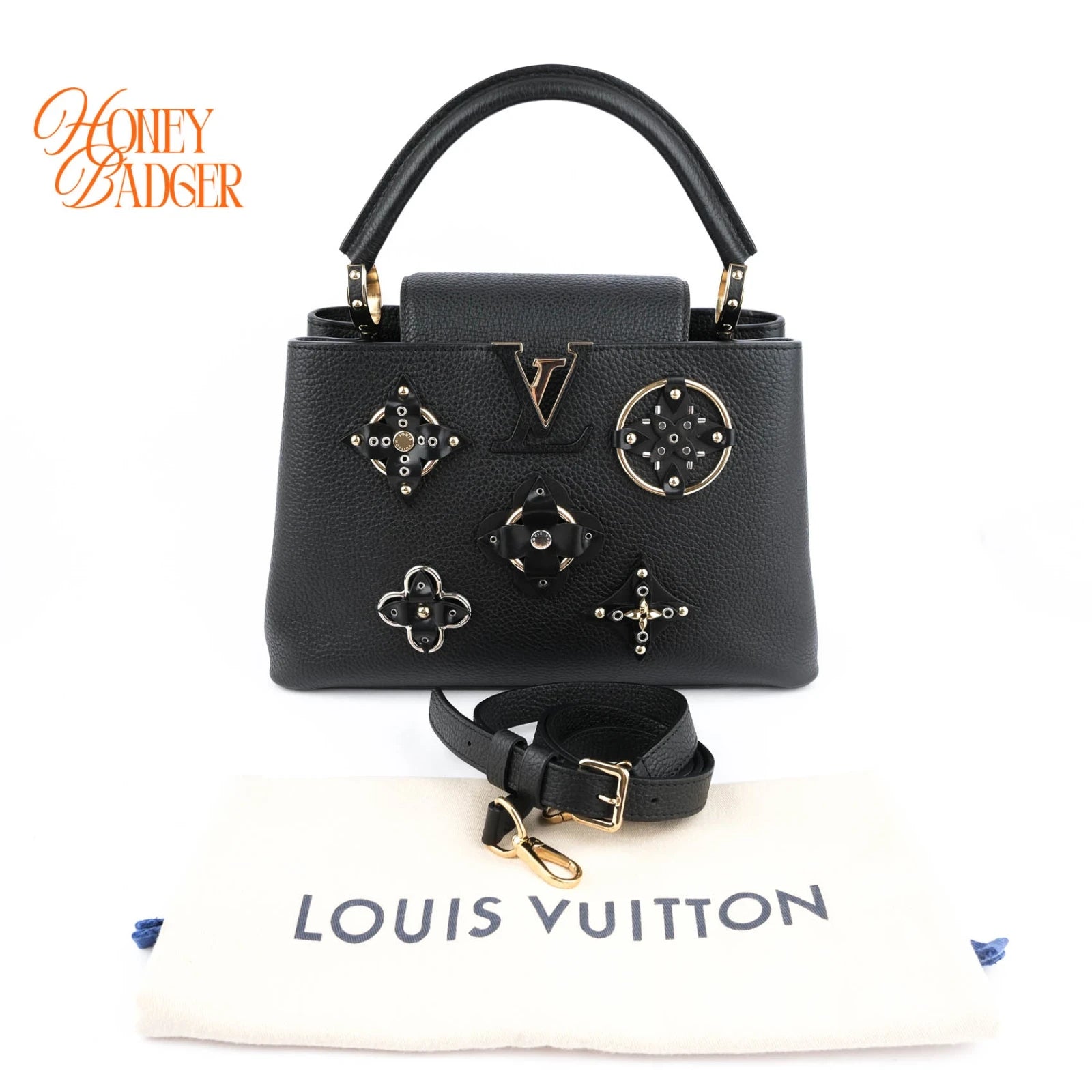 Louis Vuitton Capucines MM Black Leather Gold Hardware Grade A