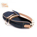 Dior Saddle Denim Dark Blue Camel Leather Gold Hardware Rank A