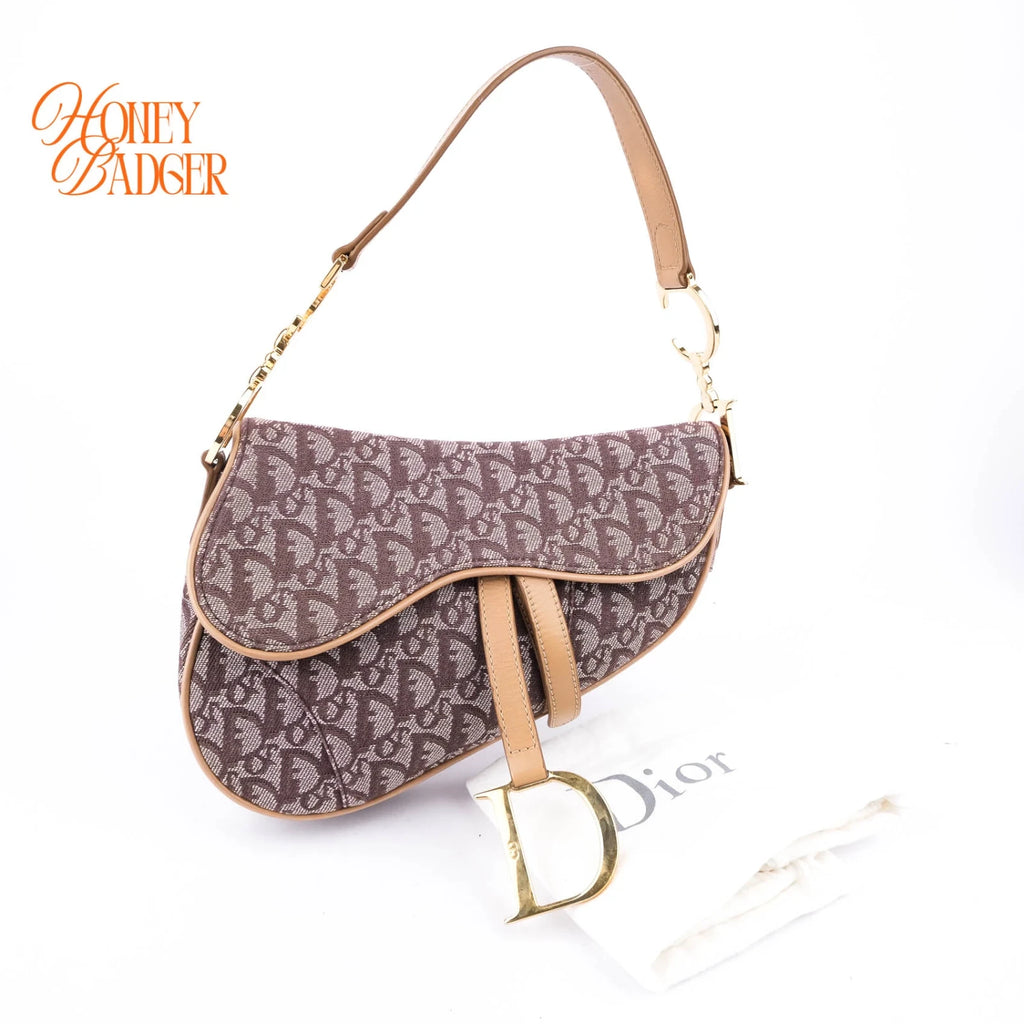 Dior Vintage Saddle Bag Trotter Canvas Brown Gold Hardware — Rank Not Provided
