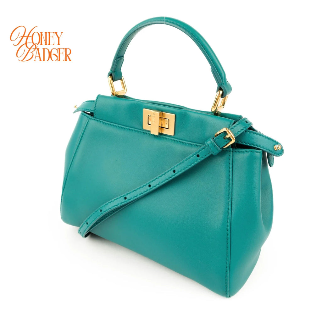 Fendi Peekaboo Iconic Mini Blue Leather 2WAY Shoulder Bag 8BN244