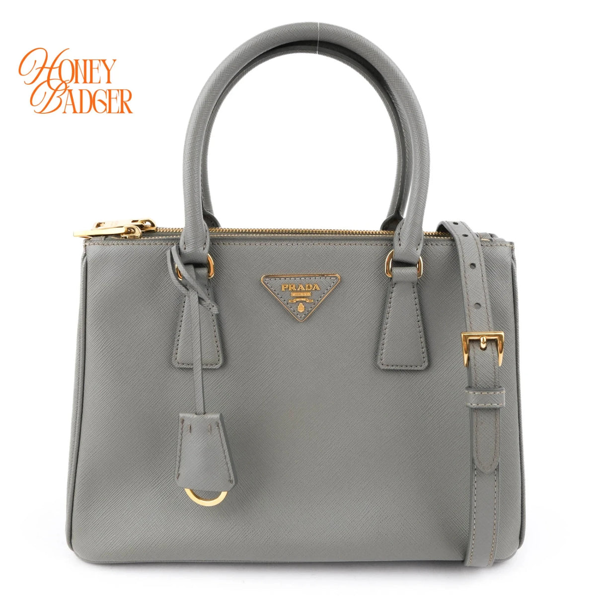 Prada Galleria Medium Saffiano Leather Gray Gold Hardware Rank A