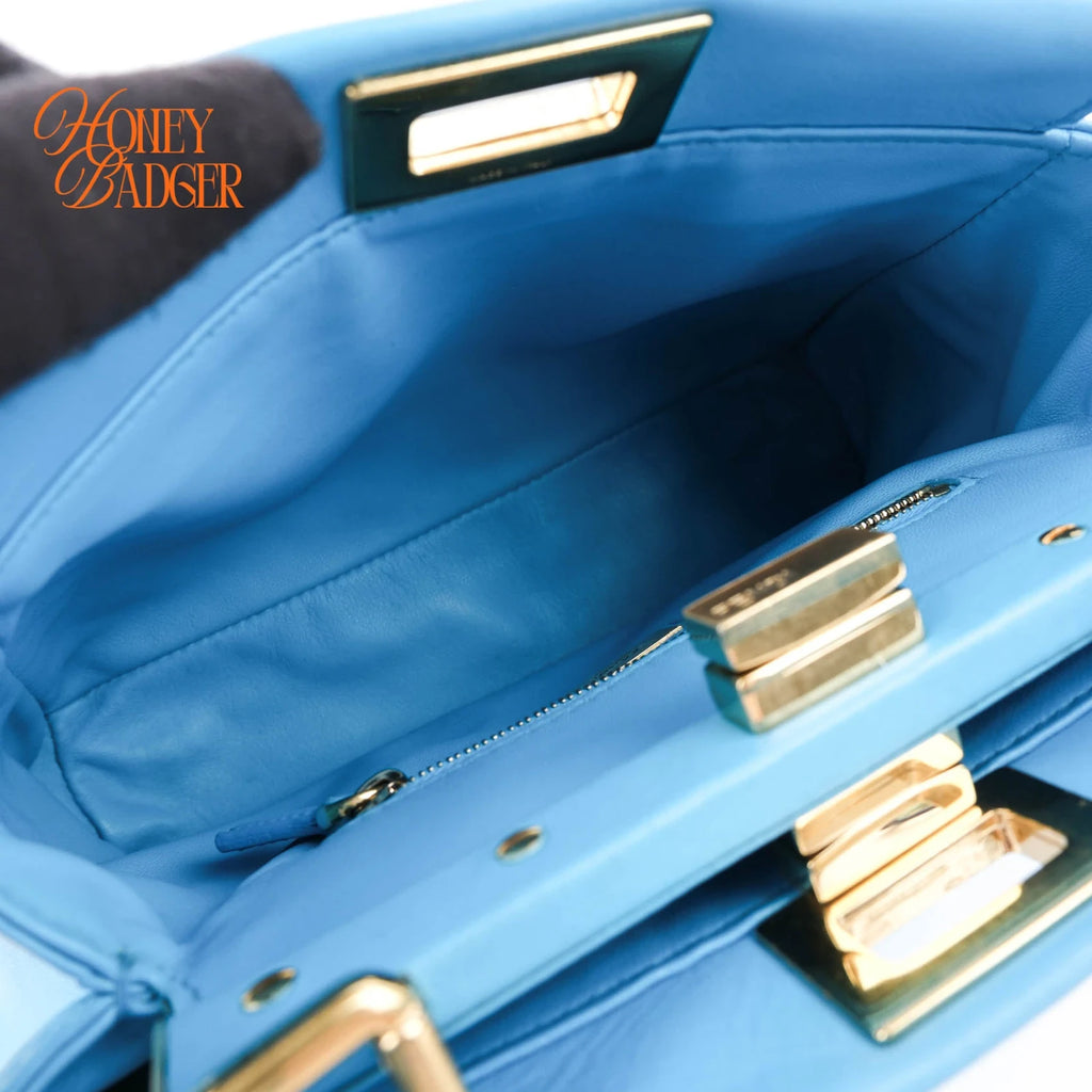 Fendi Peekaboo Mini Calfskin Leather Blue Gold Hardware Rank AB