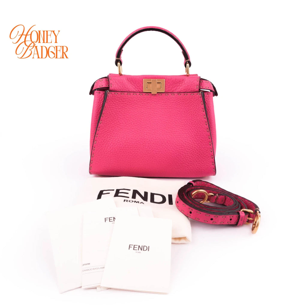 Fendi Peekaboo Mini Selleria Grained Leather Pink Rank A