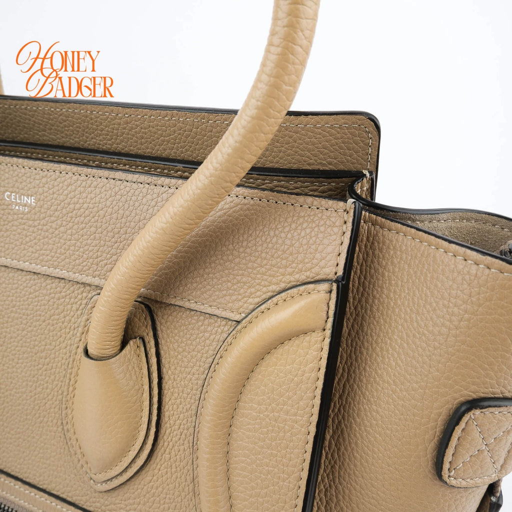 Celine Luggage Mini Beige Grained Calfskin 2Way Bag Rank A