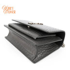 Saint Laurent Sunset Mini Chain Wallet Crocodile-Embossed Calfskin Grey Silver Hardware Rank A
