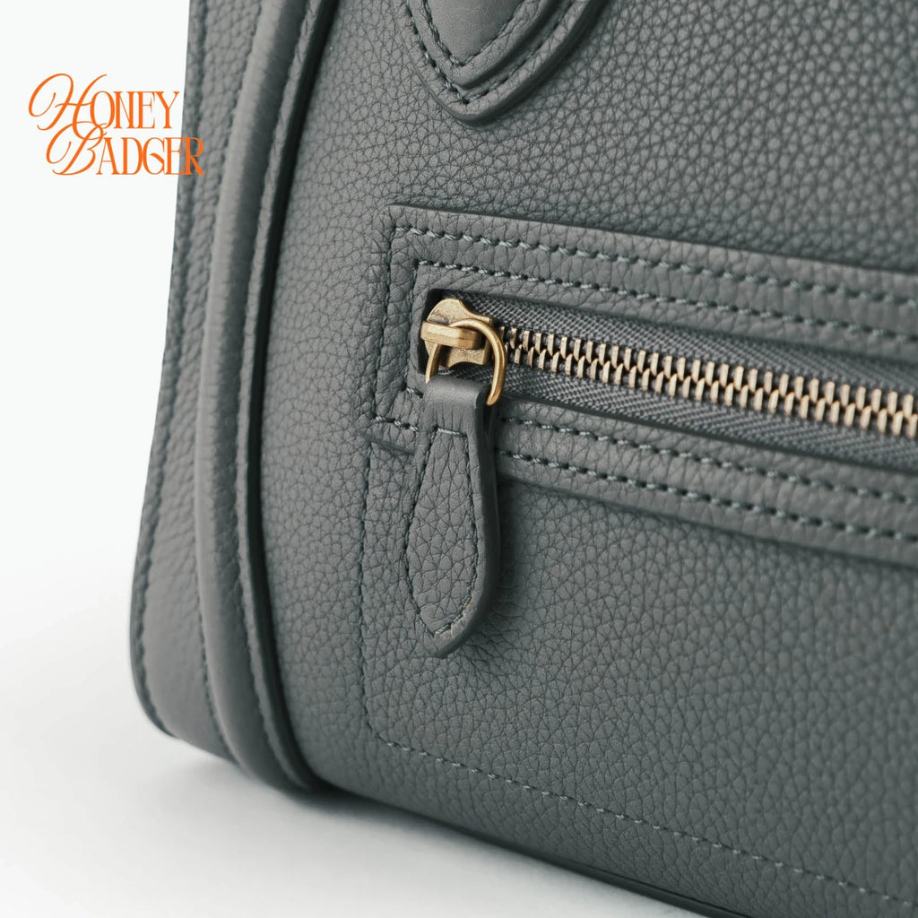 Celine Luggage Nano Drummed Calfskin Blue Grey Rank A