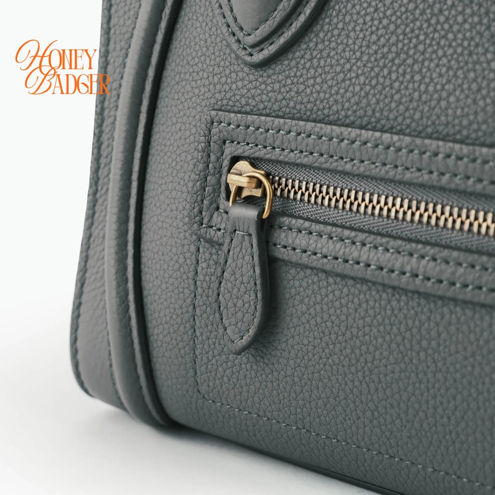 Celine Luggage Nano Drummed Calfskin Blue Grey Rank A