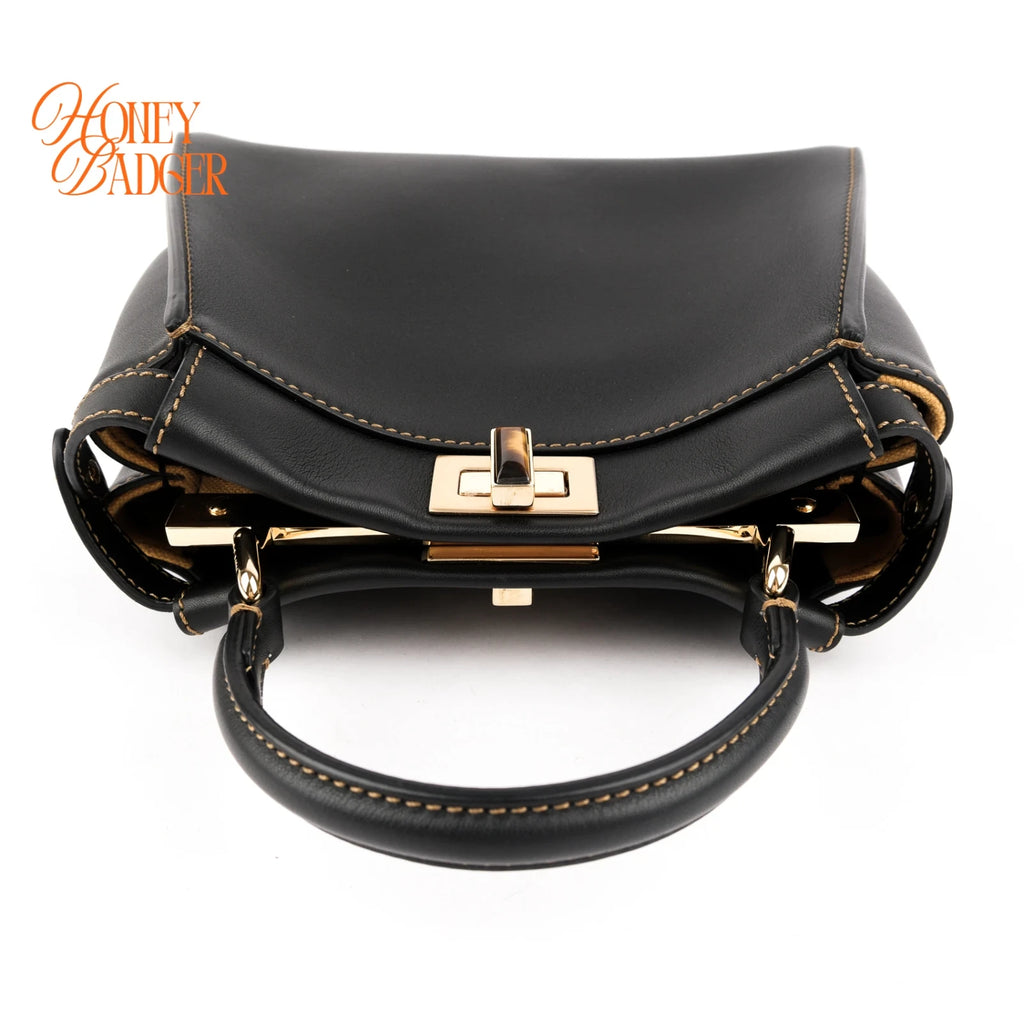 Fendi Peekaboo Iconic Mini Leather Black/Yellow Stitch Rank A