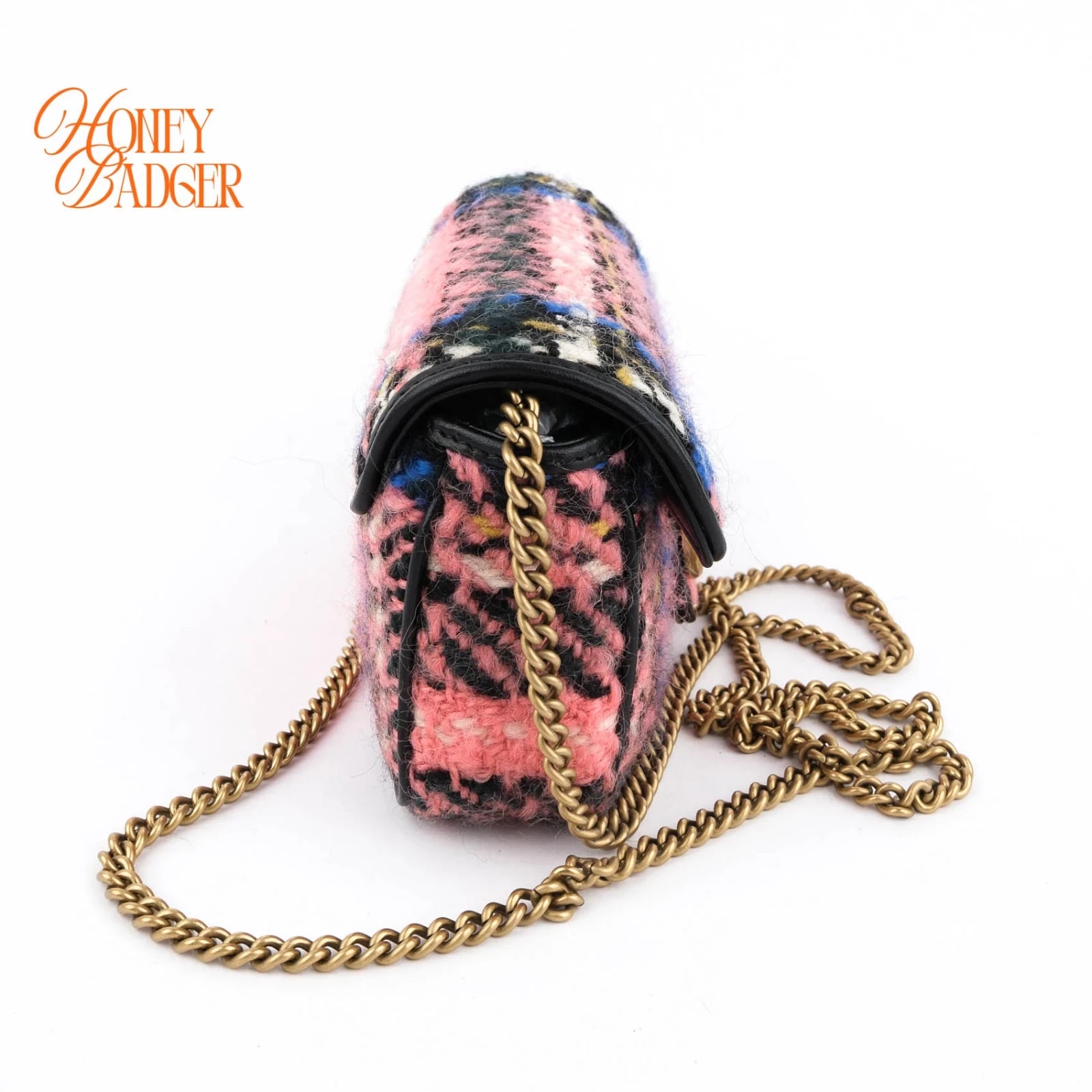 Gucci GG Marmont Mini Tweed Multicolor Chain Bag G3461 Rank A