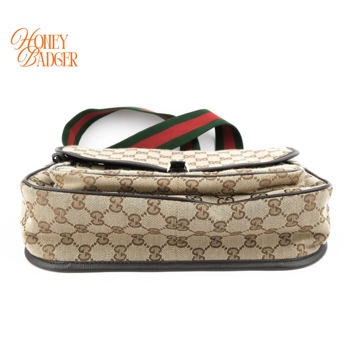 Gucci Original GG Canvas Web Single Buckle Flap Messenger Beige Rank A