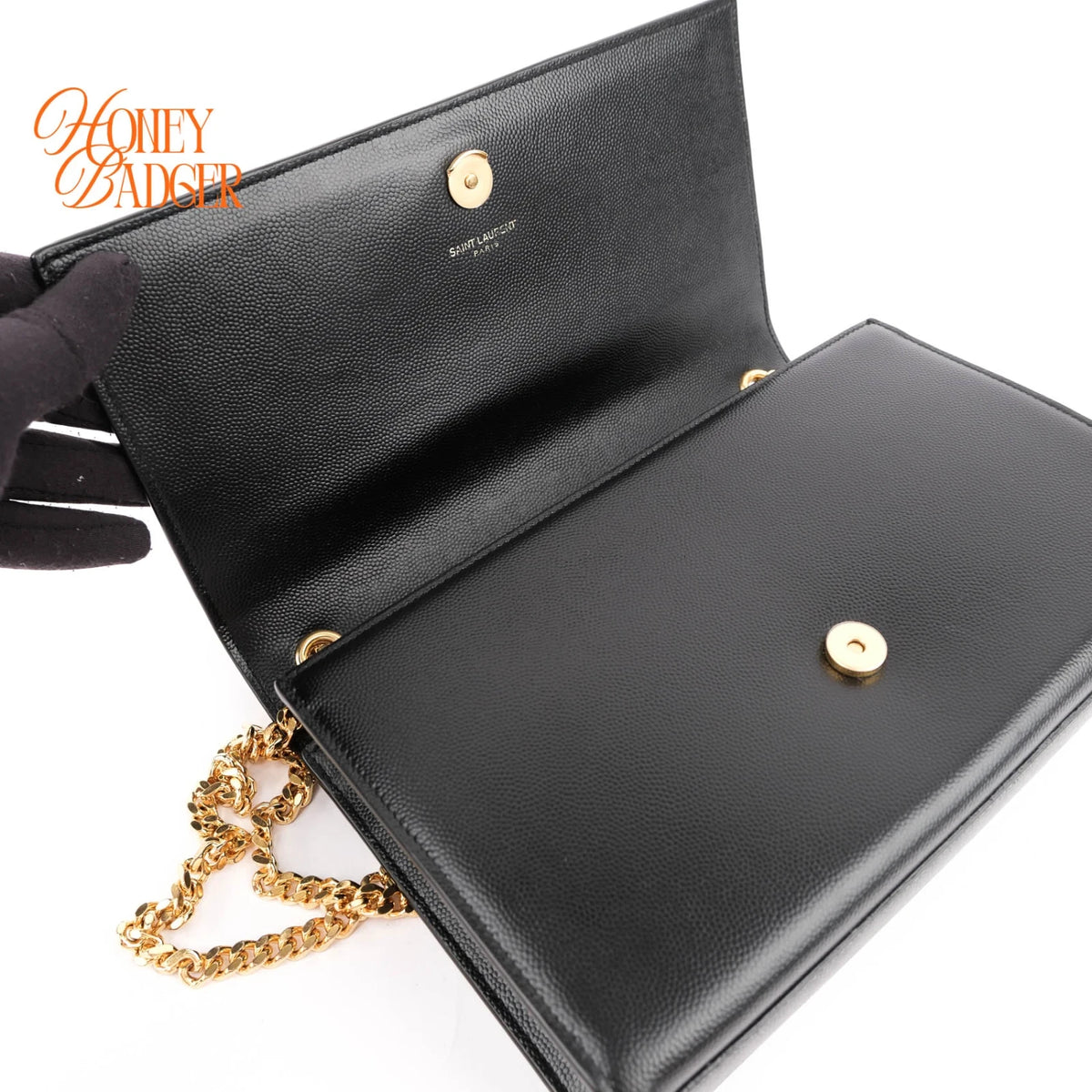 Saint Laurent Kate Medium Grain de Poudre Embossed Leather Black Light Bronze Hardware Rank A