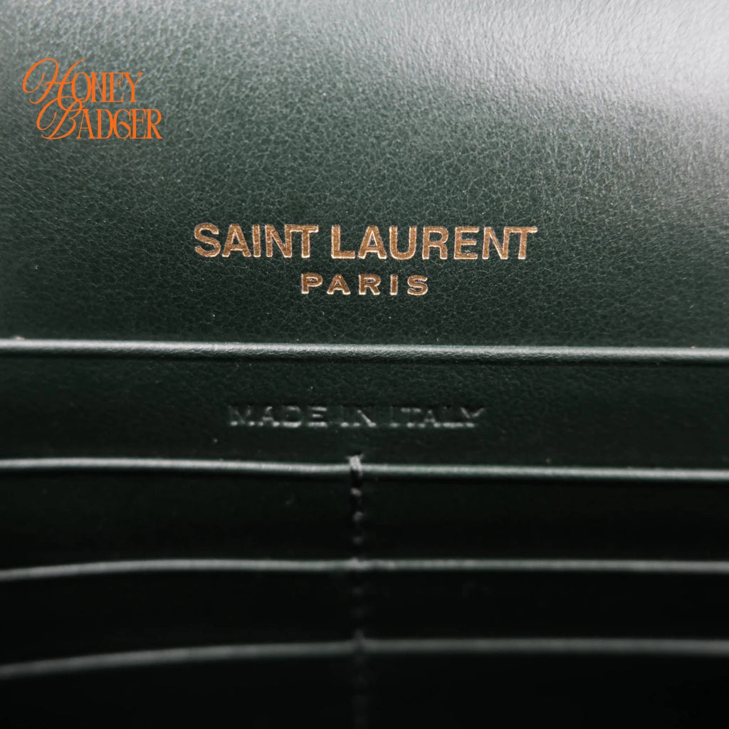 Saint Laurent Kate Tassel Small Croc-Embossed Leather Green Rank A