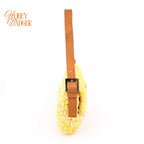 Fendi Mamma Baguette Raffia Crochet Yellow Brown Shoulder Bag Rank AB