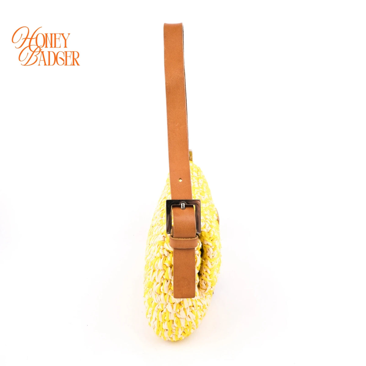 Fendi Mamma Baguette Raffia Crochet Yellow Brown Shoulder Bag Rank AB