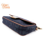 Fendi Baguette Medium FF Zucca Jacquard Canvas Navy Camel Gold Hardware Rank A