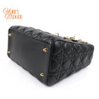 Dior Lady Dior Medium Cannage Lambskin Black Pale Gold Hardware Rank A
