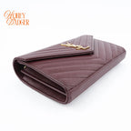 Saint Laurent Envelope Large Chain Wallet Caviar Leather Bordeaux Gold Hardware Rank A