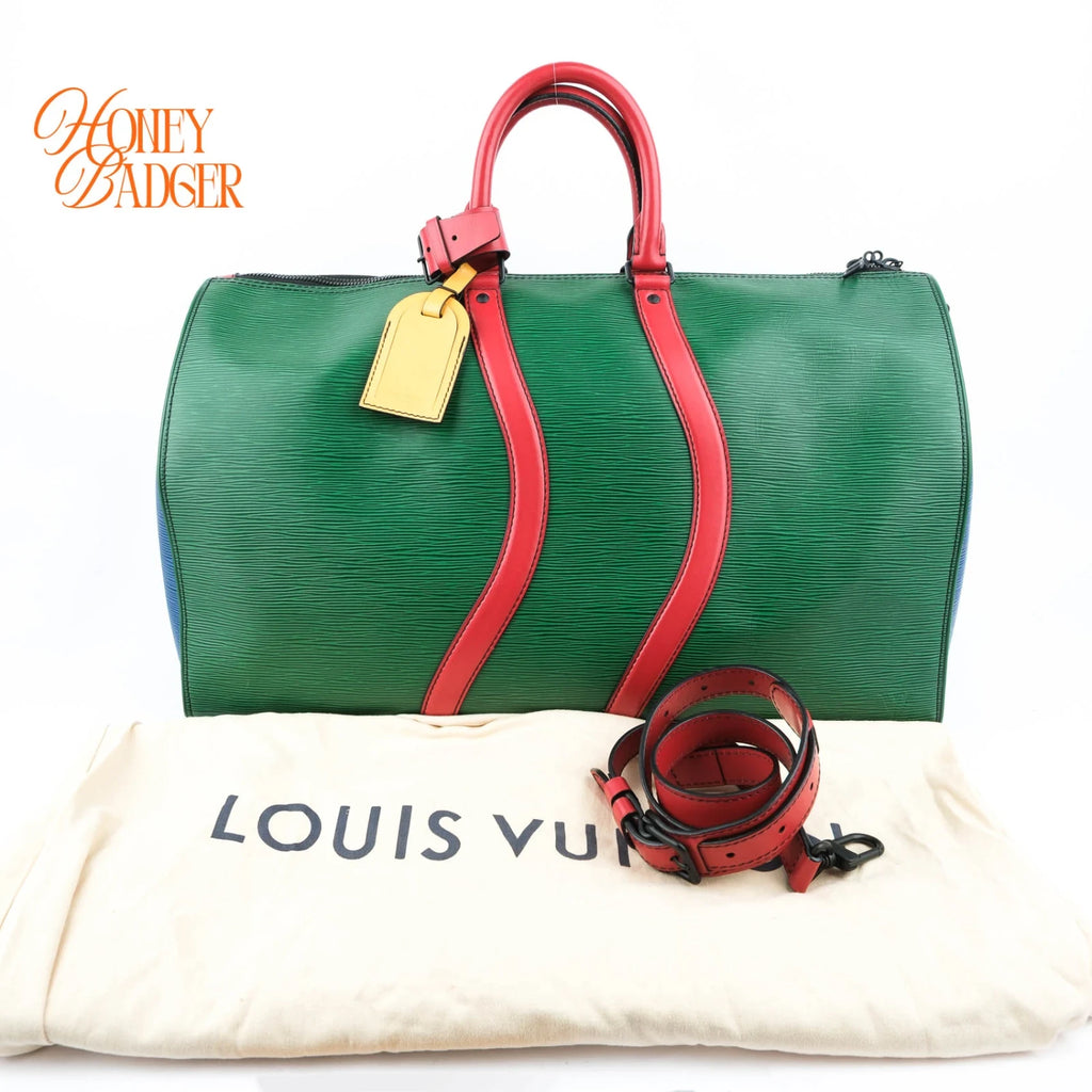 Louis Vuitton Keepall Bandoulière Wavy 50 Epi Leather Colorblock Multicolor Black Hardware Rank A