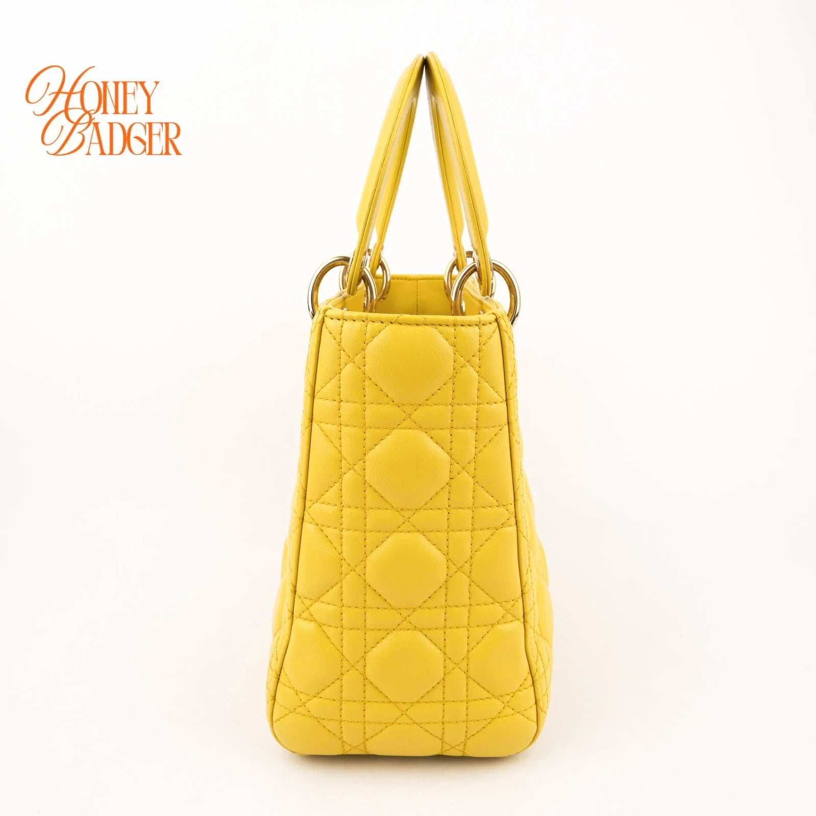 Dior Lady Dior Medium Lambskin Yellow Rank A