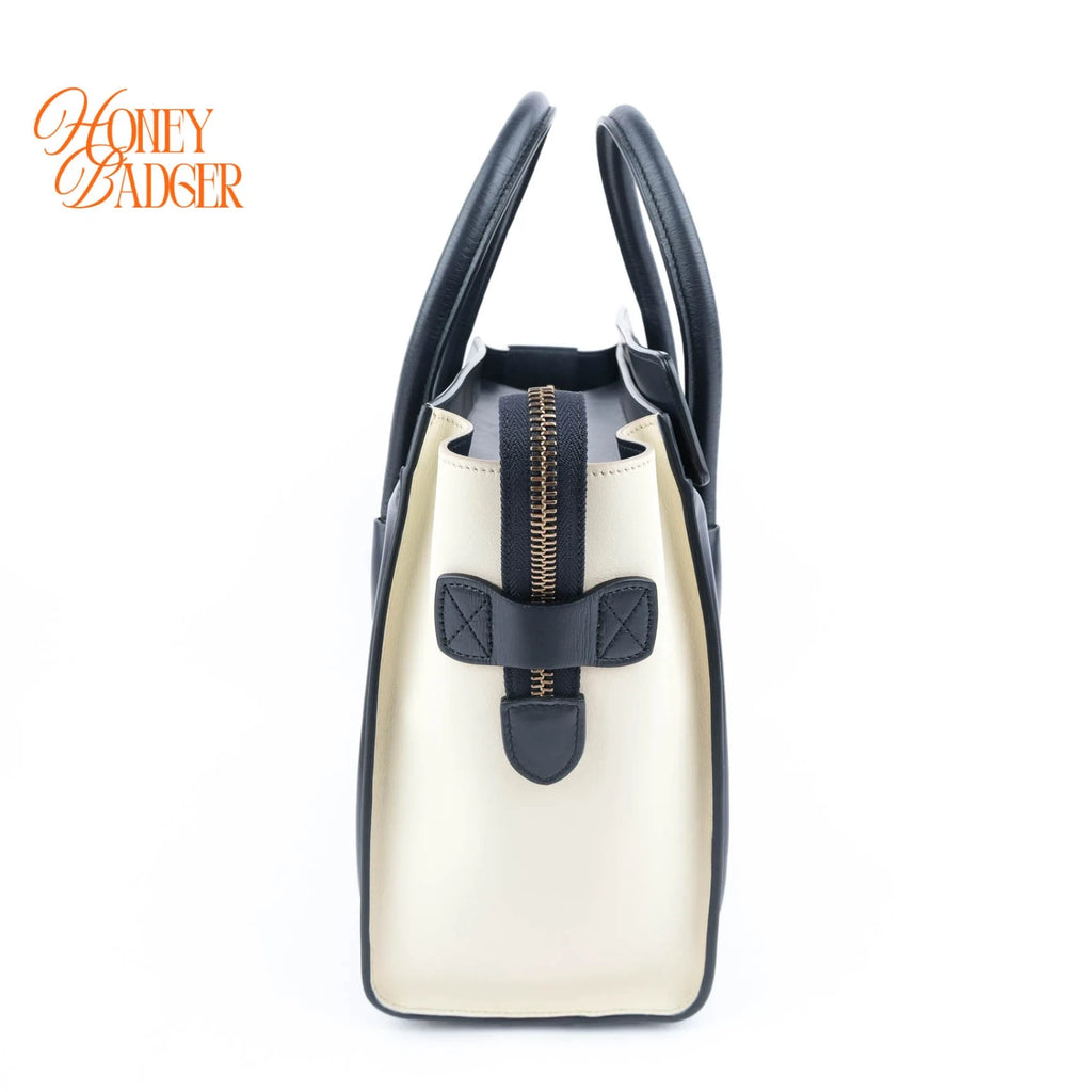 Celine Micro Luggage Shopper Tri-Color Navy Black Cream Beige Gold Hardware Rank AB
