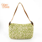 Fendi Vintage Baguette 16059 Woven Raffia Green & Natural Silver Hardware Rank A