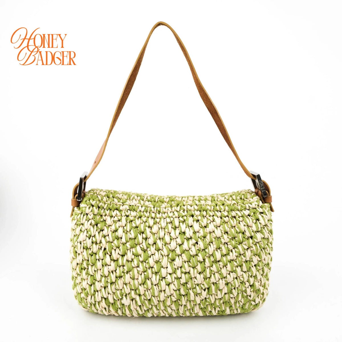 Fendi Vintage Baguette 16059 Woven Raffia Green & Natural Silver Hardware Rank A