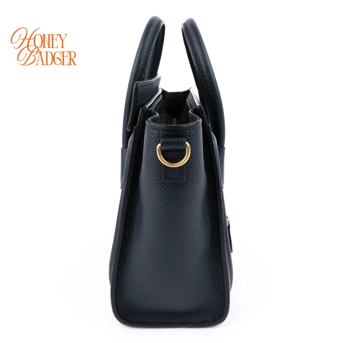 Celine Nano Luggage Bag Drummed Calfskin Navy Gold Hardware Rank A