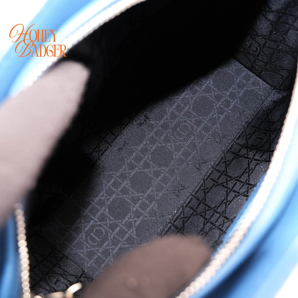 Dior Lady Dior Medium Lambskin Blue Silver Hardware Rank A