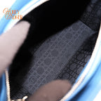 Dior Lady Dior Medium Lambskin Blue Silver Hardware Rank A