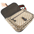 Gucci Original GG Canvas Web Single Buckle Flap Messenger Beige Rank A