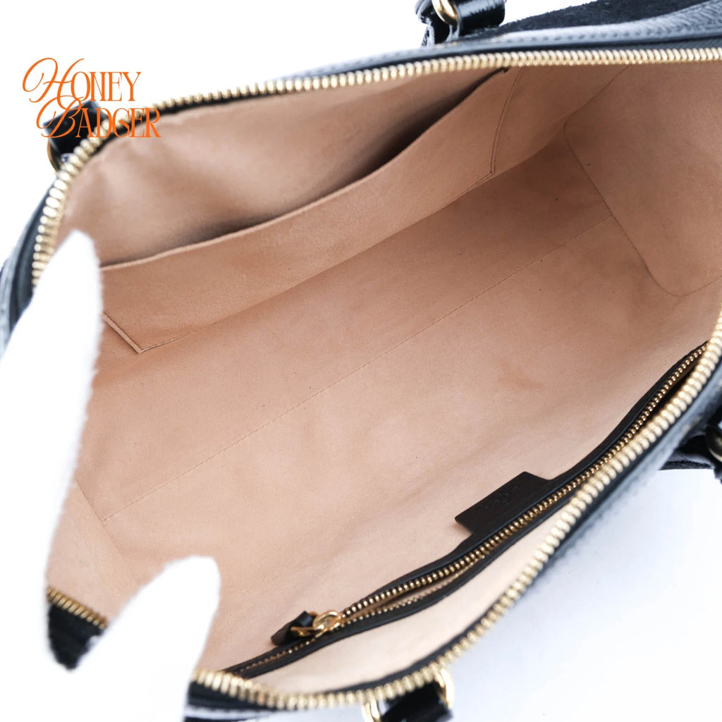 Gucci Ophidia Medium Boston Bag Suede Black Patent Leather Gold Hardware Rank A